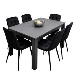 Dining Table and 6 Chairs Black Dark Grey 6 Black Velvet Chairs Wood Dining Set Furniture