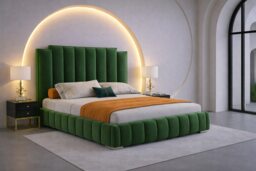 5ft Kingisze Green Plush Velvet Tower Panel Bed Frame