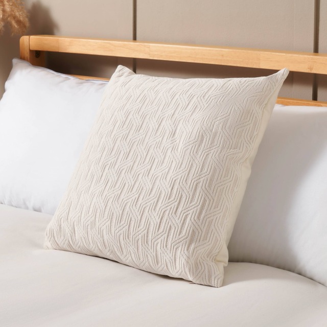 BHS Geo Cushion With Lurex Yarn, White