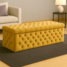 150cm Wide Lux Ottoman Storage Box, Mustard Gold Velvet Upholstered Chesterfield Storage Ottoman Box