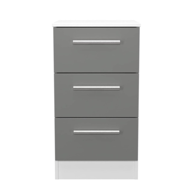 Trent 3 Drawer Bedside Cabinet in Dusk Grey & White Matt (Ready Assembled) Grey Dusk Grey & White Matt