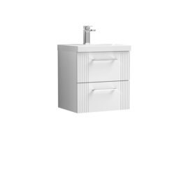 Balterley Partial Fluted 2 Drawer Wall Hung Vanity Unit with Mid-Edge 1 Tap Hole Ceramic Basin White Satin White