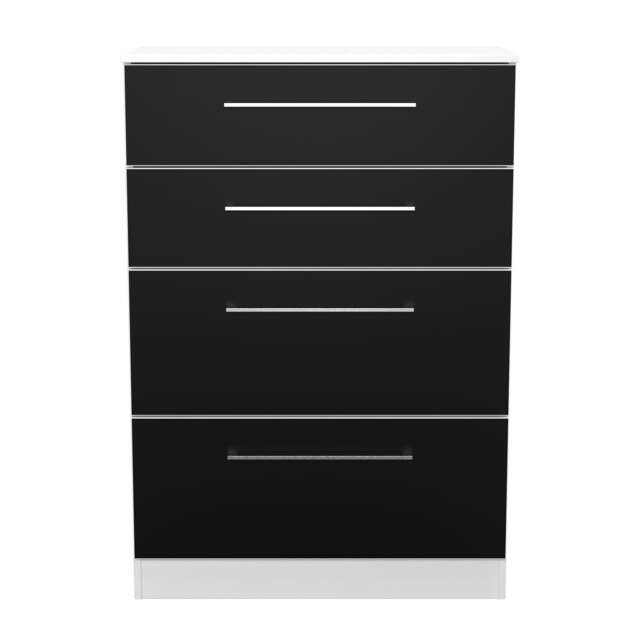 Gloucester 4 Drawer Deep Chest of Drawers in Black Matt & White (Ready Assembled) Black Black Matt & White