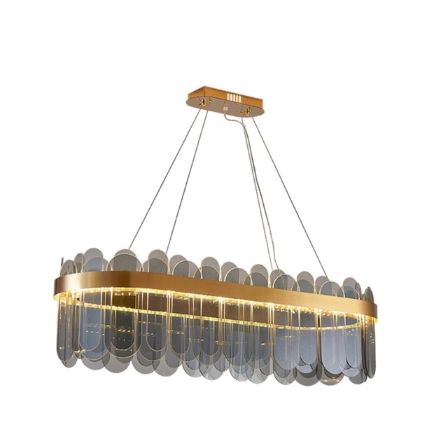 Oval Crystal Chandelier Lighting Ceiling Light Smoky Gray 80 cm