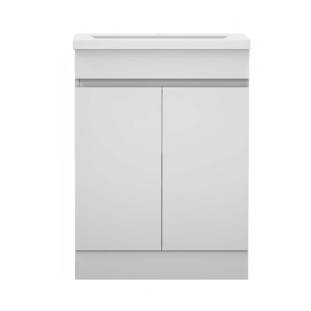 AICA 600mm White Bathroom Vanity Unit With Basin Double Door Floor Standing Design Flat Packed