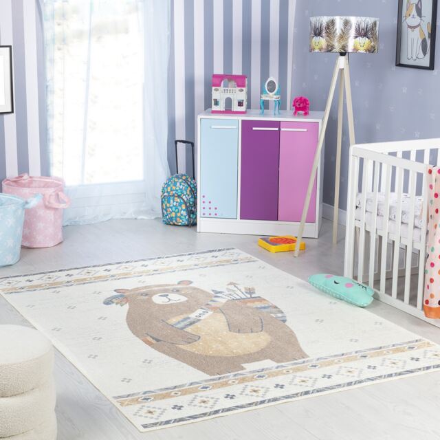 LIVABLISS Lillian-Kids Washable Rug 140 x 200 cm Beige Brown Blue Orange