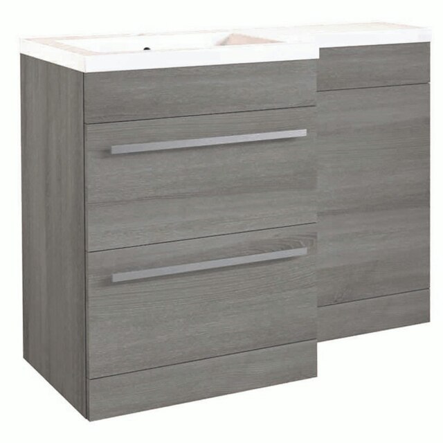 Bathroom Left Handed 2 Drawer Combination Unit with L Shape Basin 1100mm Wide (Nexus) - Silver Oak - Brassware Not Included Brown Brown 1