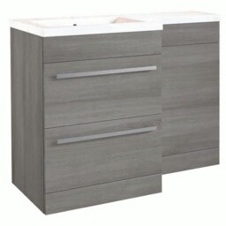 Bathroom Left Handed 2 Drawer Combination Unit with L Shape Basin 1100mm Wide (Nexus) - Silver Oak - Brassware Not Included Brown Brown 1