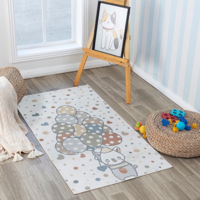 LIVABLISS Lillian-Kids Washable Rug 80 x 150 cm Multicoloured Beige Grey