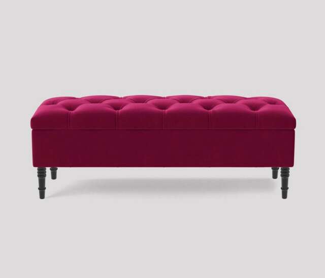 Alyana 90cm Wide Tufted Rectangle Ottoman Storage Bench - Upholstery Velvet Shoe Bench with Turned Wooden Legs