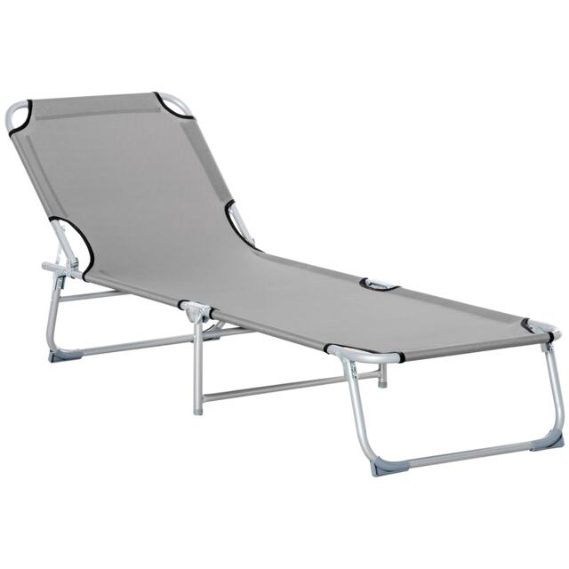 Outsunny Camping Cot Picnic Sun Lounger Portable Folding Chaise Chair Grey Grey Beige