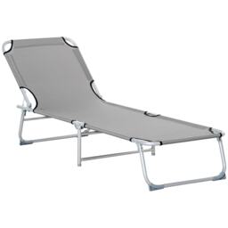Outsunny Camping Cot Picnic Sun Lounger Portable Folding Chaise Chair Grey Grey Beige