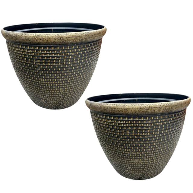 Gr8 Garden Gold 2 x Cromarty Plant Pot Large 36cm Plastic Round Flower Planter Garden Patio Tub