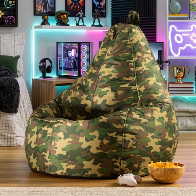 icon Gaming Recliner Bean Bag, Green Camo Print