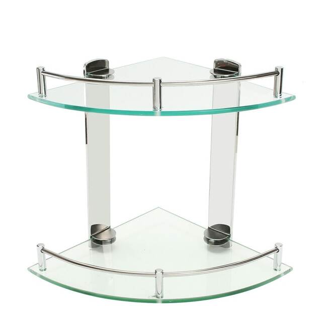 Living and Home 2-Tier BathroomTempered Glass Corner Shelf Wall Mounted Chrome