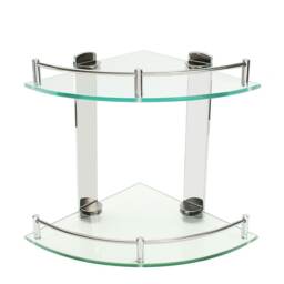 Living and Home 2-Tier BathroomTempered Glass Corner Shelf Wall Mounted Chrome