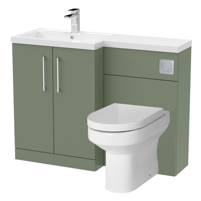 Level Bathroom Bundle Floor Standing Vanity Basin and WC Unit with Pan, Seat and Cistern - Left Hand - Satin Green - Balterley Green