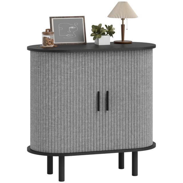 HOMCOM Modern Sideboard with 2 Sliding Doors Tambour Kitchen Cupboard Grey Grey