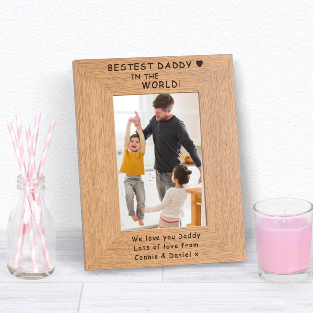 Personalised Bestest Daddy in the World Wood Picture Frame 6x4 for Dad