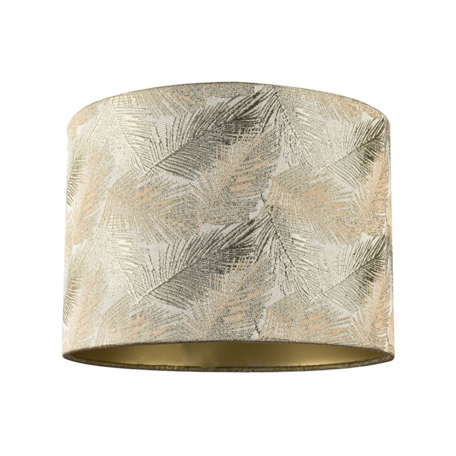 Modern Floral Drum Lamp Shade with Shiny Gold and Silver Fern Leaves Gold Gold 1