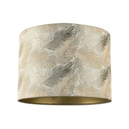 Modern Floral Drum Lamp Shade with Shiny Gold and Silver Fern Leaves Gold Gold 1
