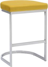 Trevi Velvet Kitchen Bar Stools, Chrome Cantilever Frame, Breakfast & Home Bar Stool - Mustard Yellow