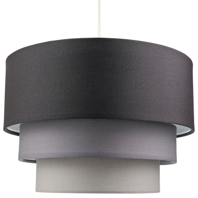 Contemporary Round Triple Tier Soft Grey Cotton Fabric Pendant Light Shade Grey Grey 1