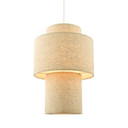 Designer Natural Oatmeal Beige Linen Triple Level Pendant Light Shade Brown Brown 1