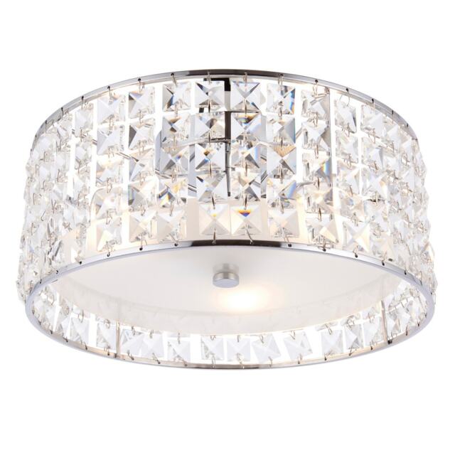 Belfont 3 Light Bathroom Flush Ceiling Light Chrome, Clear Crystal Detail IP44, G9