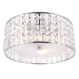 Belfont 3 Light Bathroom Flush Ceiling Light Chrome, Clear Crystal Detail IP44, G9