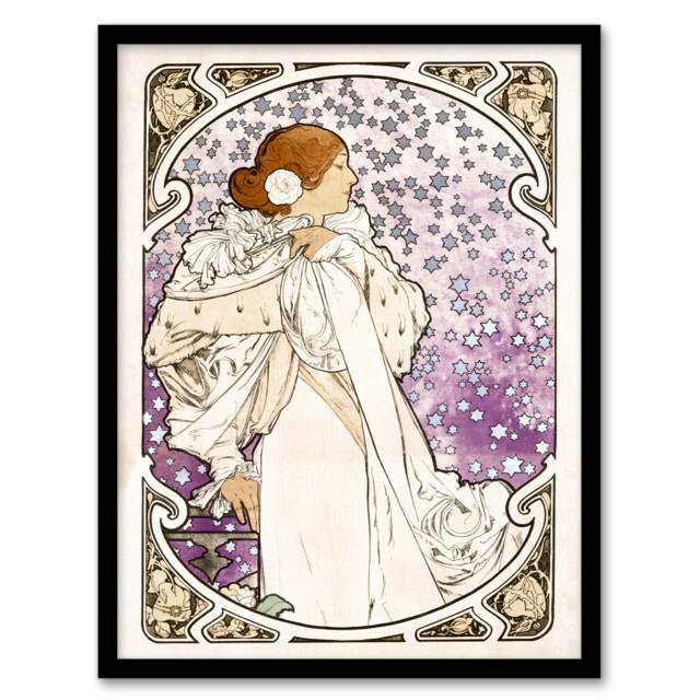 "Lady of Camellias Theatre French Vintage Framed Wall Art Print Mucha 12x16"""