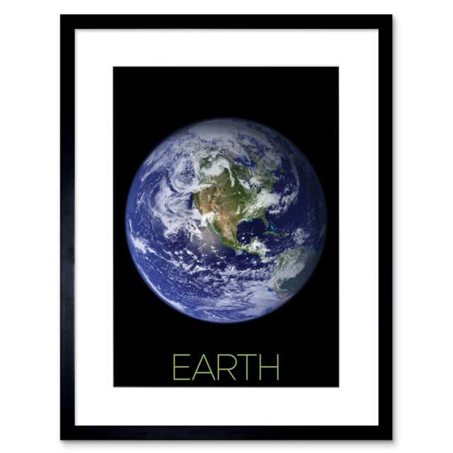 "NASA Our Solar System Earth Planet Blue Marble Space 9x7"" Black Framed Wall Art Print"