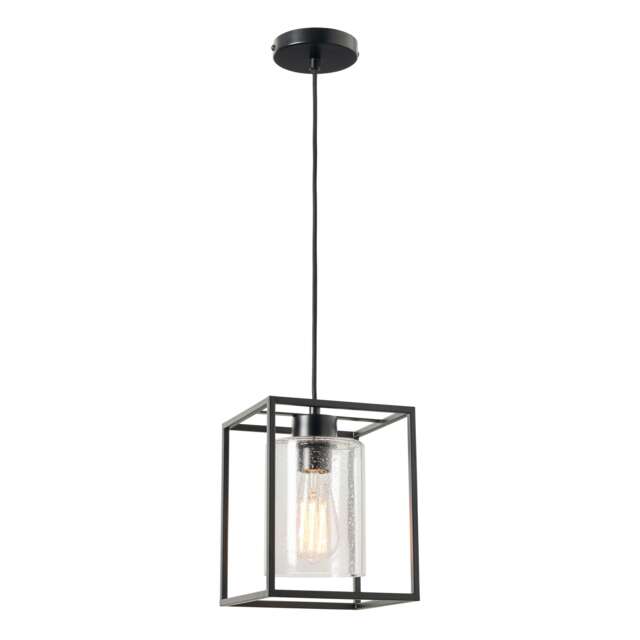 BHS Hardy Cage Ceiling Pendant with Bubble Glass Shade Black Matte Black 1