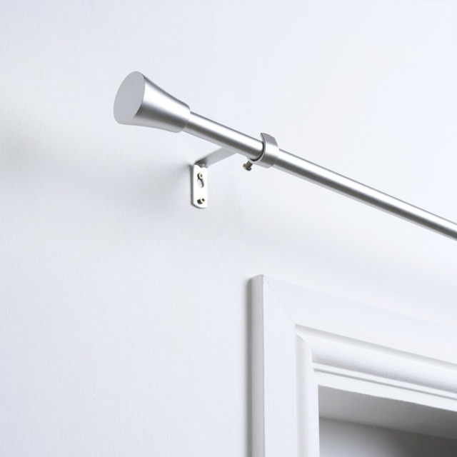 OHS Curtain Pole Extendable 16mm Metal Finnials Trumpet End Rod 70-120cm Silver