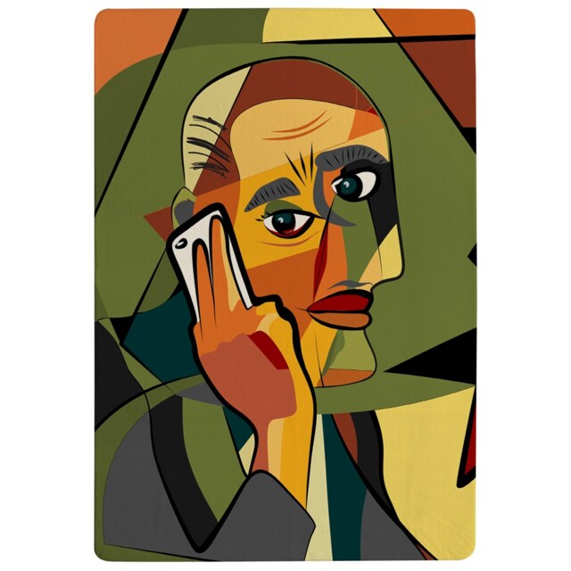 Portrait Cubism Art Style,Man Calls On A Phone Designer Rug Multi