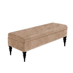 137cm Safar Plain Ottoman Storage Bench -Upholstered Shoes Bench with Black Turned Wooden Legs - Beige Naple Ottoman Bench