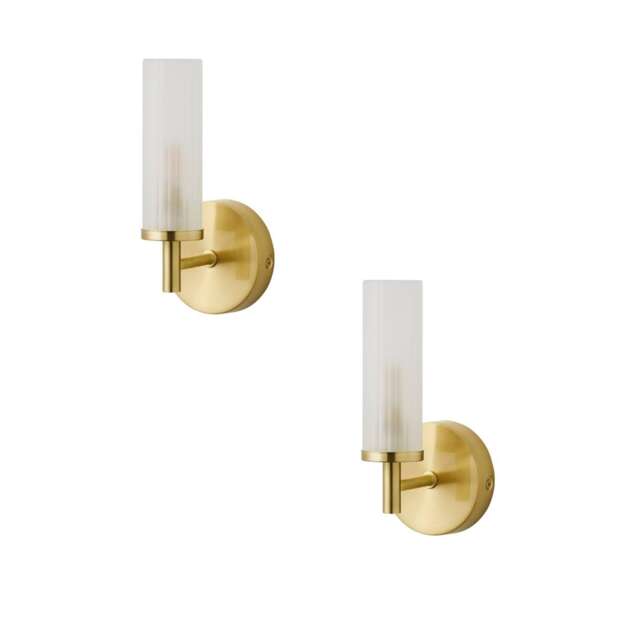 ValueLights Canya Pair Gold IP44 Frosted Glass Wall Lights & Bulbs Gold