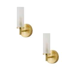 ValueLights Canya Pair Gold IP44 Frosted Glass Wall Lights & Bulbs Gold