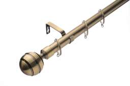 Lister Cartwright 28mm Antique Brass Extendable Metal Curtain Pole Set Rings with Ribbed Ball Finial (120 - 320 cm)