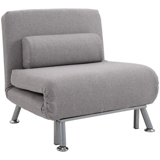 HOMCOM Linen Chair Bed, 3-in-1 Convertible Sleeper Chair with Adjustable Backrest, Pillow, for Living Room, Bedroom, Grey