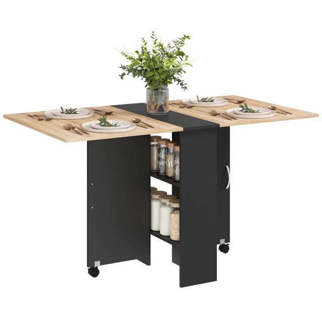 HOMCOM 80-140 cm Folding Dining Table for 4-6 Drop Leaf Table Oak and Black