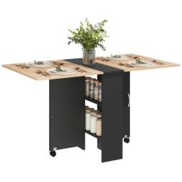 HOMCOM 80-140 cm Folding Dining Table for 4-6 Drop Leaf Table Oak and Black