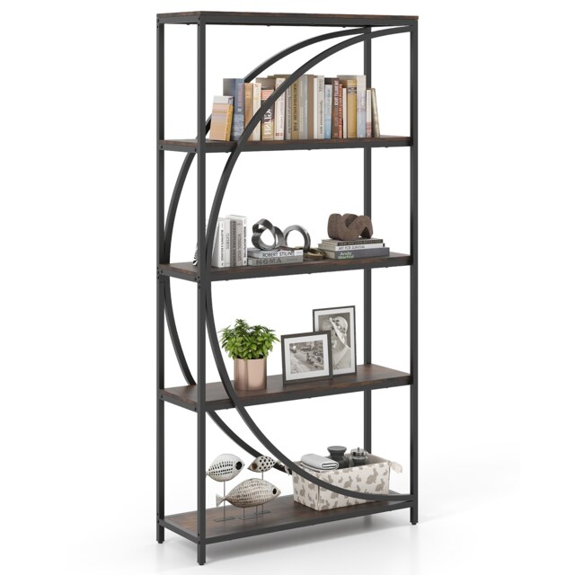 COSTWAY 5 Tier Bookshelf Industrial Etagere Bookcase Storage Shelves Brown