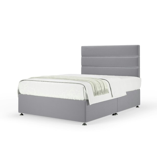 Neptune Spring Silver Plush Velvet Divan Set And Milan Headboard Super King
