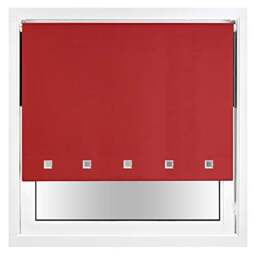 FURNISHED Blackout Roller Blinds with Chrome Square Eyelets and Metal Fittings Red Red (W) 90cm x (L) 210cm