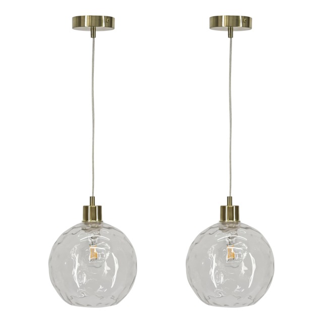 Set of 2 Barnum - Clear Dimple Glass Globe with Satin Brass Pendants Clear Clear dimpled glass with satin brass plate detail Small 2