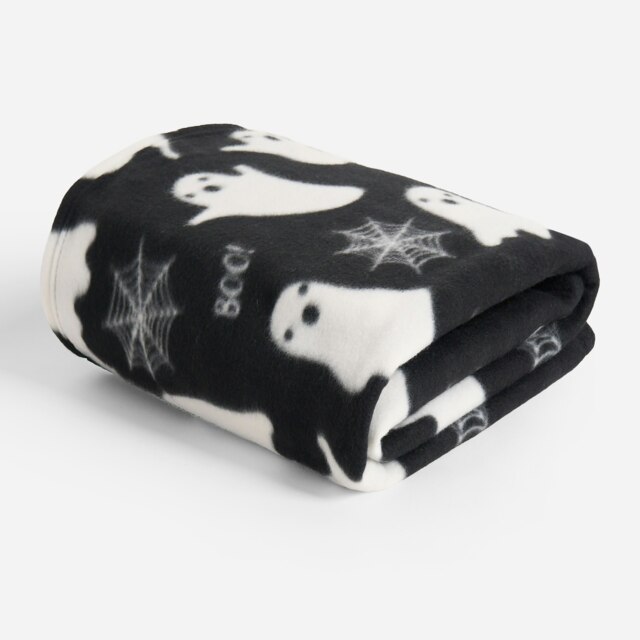 OHS Autumnal Halloween Gonk Pumpkin Ghost Ghouls Soft Cosy Plush Warm Polar Fleece Decor Throw Over Bed Blanket, 120x150cm Black Ghost