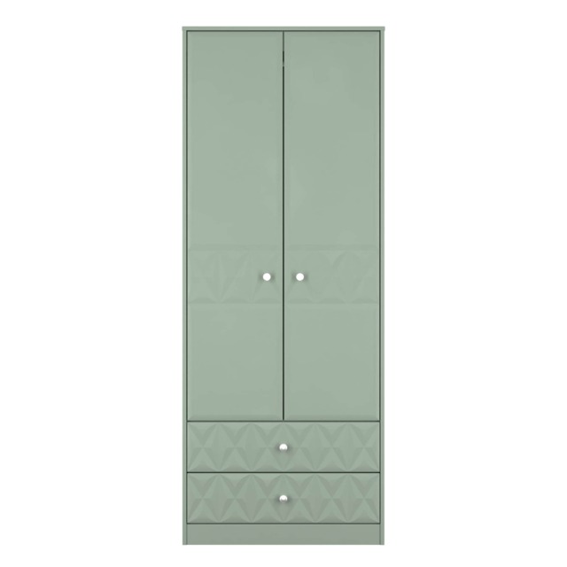 Memphis Tall 2 Drawer Double Wardrobe in Reed Green (Ready Assembled) Green Reed Green
