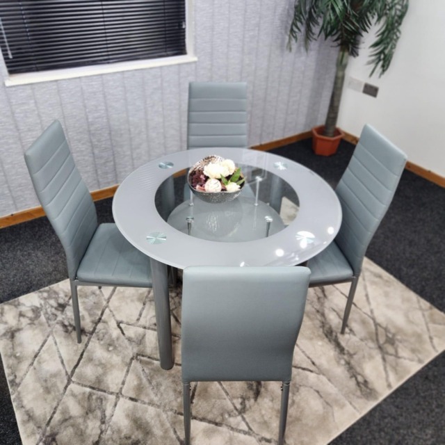Dining Table And 4 Chairs Grey Round Table With 4 Grey Chairs Dining Room Furniture Grey One Size 5