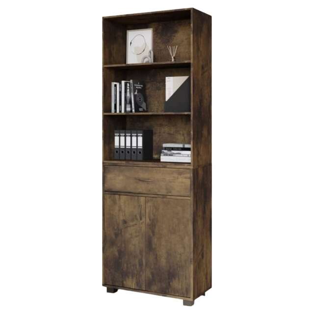 5-Tier Wooden Display Cabinet with Shelves & Drawer Brown 76 x 32 x 15.5 1